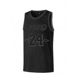 Men's All Black Basketball Suit # 24 Classic Retro Embroidered Sleeveless Sweatwicking And Breathable Tank Top Basketball Suit