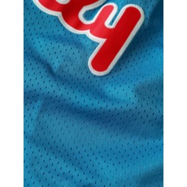 Men'S Moon Blue Baseball Shorts, Classic Letter Embroidery Design, Breathable Button Style Short Sleeved Shirt, Suitable for Training And Competition