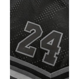 [Size 8-24 Basketball Shorts] Men's all black # 8-24 basketball shorts, classic letter embroidery design, button style short sleeved breathable shirt, suitable for training and competition