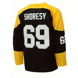 Men's Yuelan #69 Embroidered Dog Ice Hockey Shirt - Breathable, Loose Fit, Long Sleeves, Sports Fashion Casual Wear for Street, Outdoor Activities - Comfortable, Moisture-Wicking Fabric, Perfect for Hockey Fans