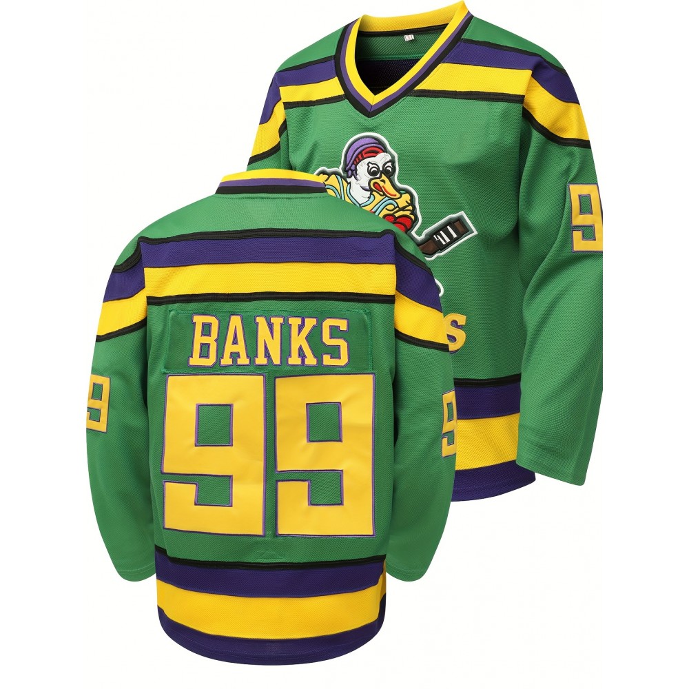99 Duck Men's Green Ice Hockey Sweatshirt - Embroidered, Loose Fit, Breathable, Sporty, Fashionable, and Casual Long Sleeves for Streetwear