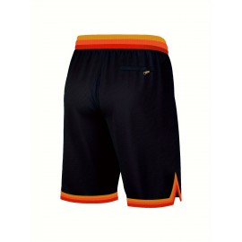 Men's Blue Baseball Shorts with Classic Letter Embroidery & Button Detail - Breathable Loose-Fit Athletic Shorts for Training, Games, Outdoor Activities - All-Season Comfort, Machine Washable, Workout Shorts