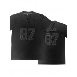 Men's Black #87 Embroidered American Football Jersey - Loose Fit, Breathable Polyester, V-Neck, Casual Street Style Rugby Top for Sports and Casual Attire, Outdoor Activewear|Embroidered Sports Top|Loose Fit Jersey