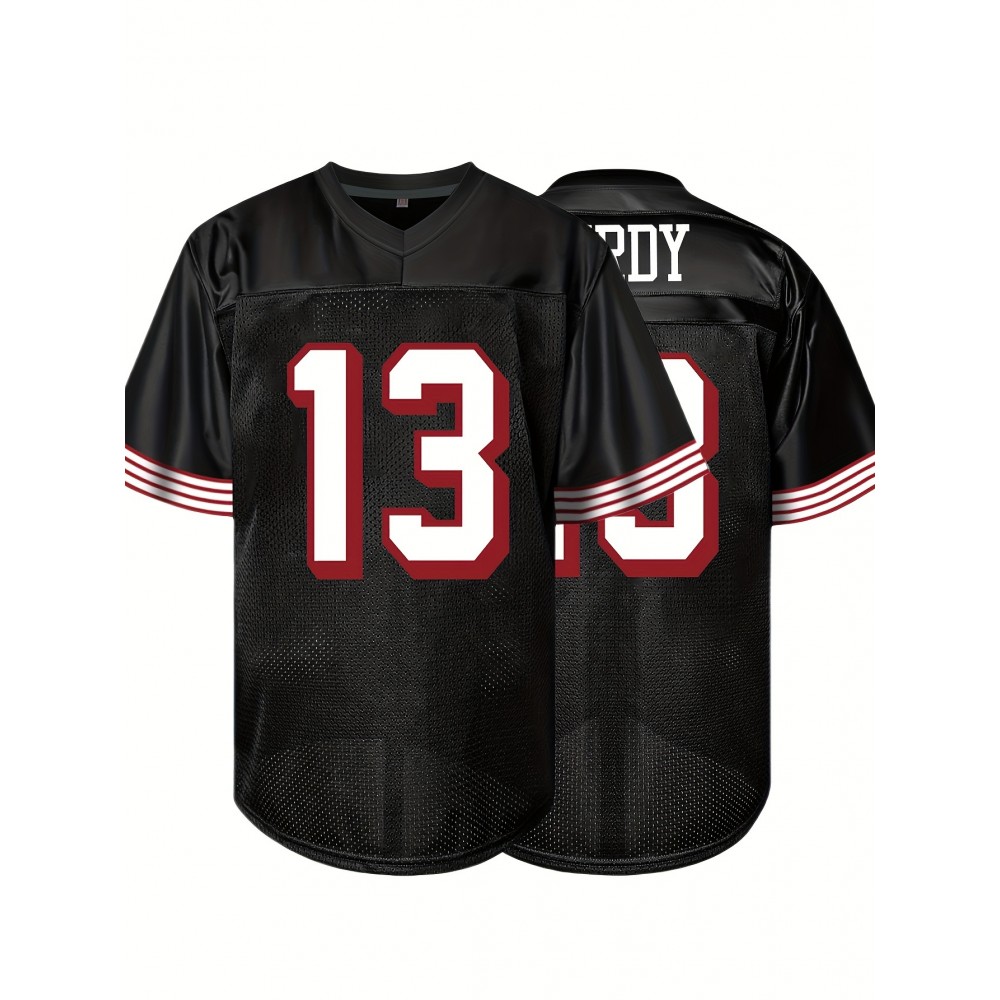 Men's Black # 13 American Football Jacket With Loose Embroidered Sports, Fashionable, Casual, Street Breathable Rugby Top