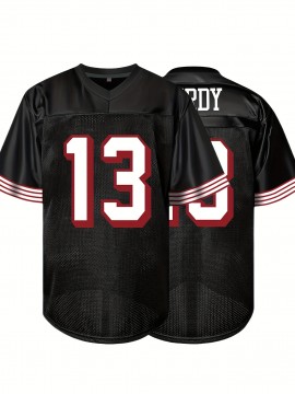 Men's Black # 13 American Football Jacket With Loose Embroidered Sports, Fashionable, Casual, Street Breathable Rugby Top