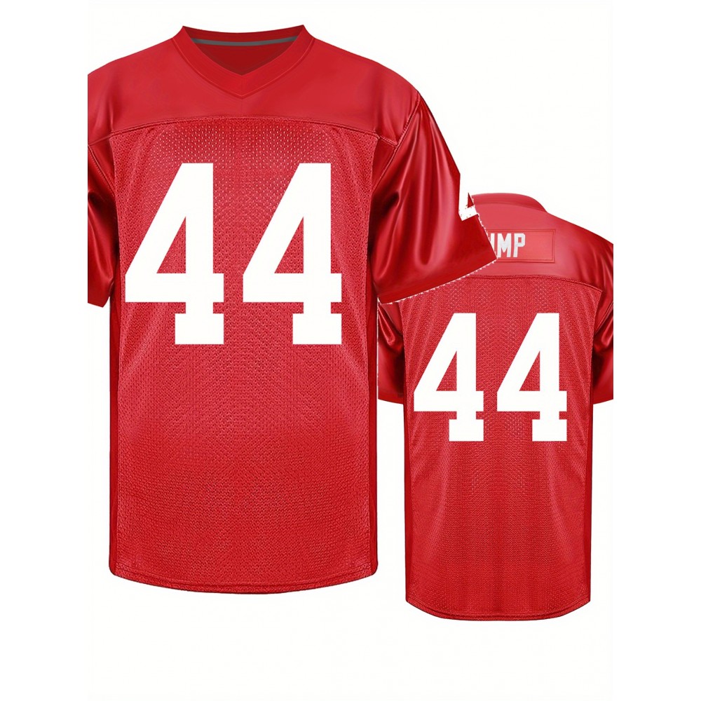 Men'S Red # 44 Breathable Rugby Shirt, Sports V-neck Short Sleeve Training Match Uniform, Embroidered American Football Shirt
