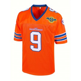 Men's Orange # 9 Breathable Rugby Shirt, Sports V-neck Short Sleeve Training Match Uniform, Embroidered American Football Shirt
