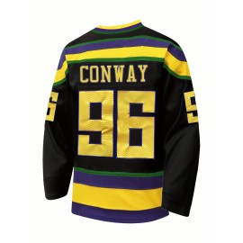Men's #96 Black Ice Hockey Jersey - Breathable, Embroidered Long Sleeve V-Neck Sweatshirt for Sports & Casual Wear