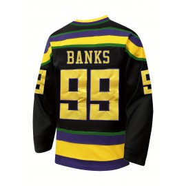 [Embroidered Captain's Jersey] Black Embroidered V-Neck Captain's Jersey - Men's #99 Duck Style Ice Hockey Sweatshirt, Breathable Polyester with Striped Accents, Casual & Sporty for All Seasons