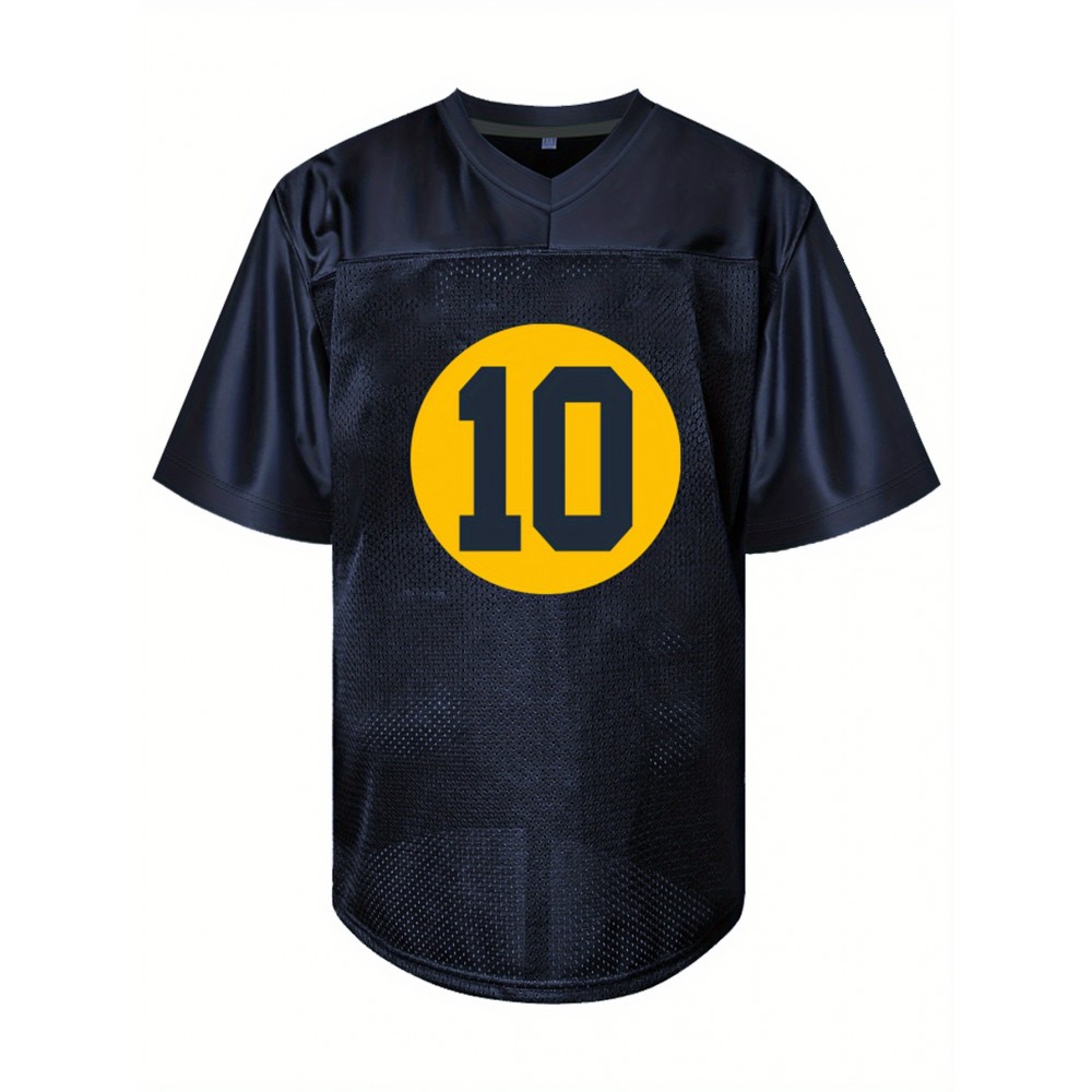 Men'S Deep Blue # 10 American Football Jacket with Loose Embroidered Sports, Fashionable, Casual, Street Breathable Rugby Top