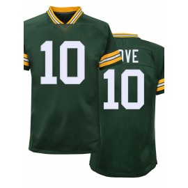 Men'S Green #10 Breathable V-Neck Rugby Jersey, Embroidered American Football Uniform for Training and Matches, Casual Sports Style, Training Rugby Jersey | Athletic Jersey | Comfortable Fit Jerse