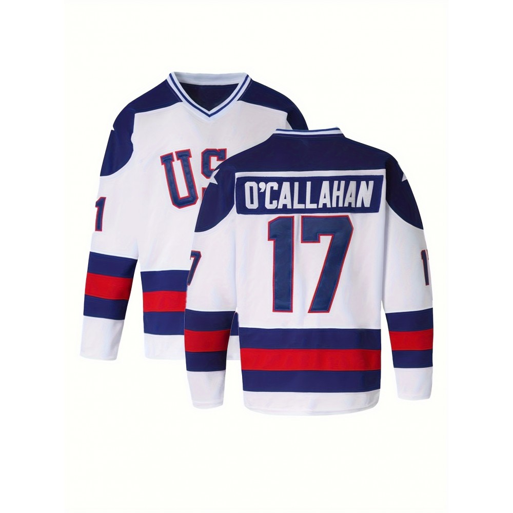 [White #17 Ice Hockey Sweatshirt] Men's White # 17 Ice Hockey Sweatshirt, Loose Embroidered Long Sleeves, Sporty, Fashionable And Casual, Street Breathable