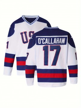 [White #17 Ice Hockey Sweatshirt] Men's White # 17 Ice Hockey Sweatshirt, Loose Embroidered Long Sleeves, Sporty, Fashionable And Casual, Street Breathable