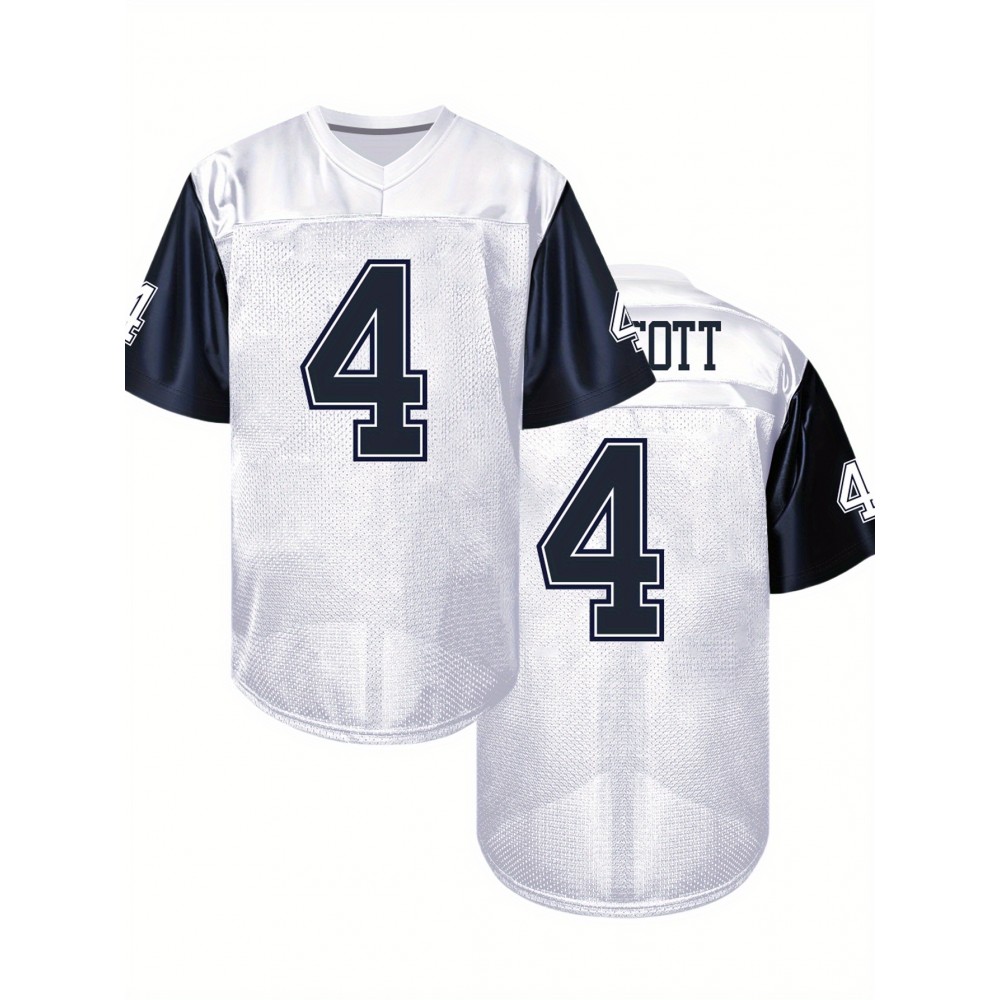Men's White #4 American Football Jersey - Breathable Loose Fit V-Neck with Embroidered SCOTT Name & Number, All-Season Casual Streetwear for Sports, Outdoor Activities & Daily Wear