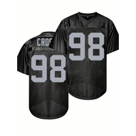 Men'S Black # 98 American Football Shirt Loose Embroidered Sports, Fashionable, Casual, Street Breathable Rugby Top