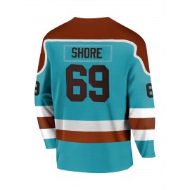 Men's #69 Moon Orchid Ice Hockey Jersey - Teal & Brown Retro Embroidered V-Neck Sweatshirt, Loose Fit, Breathable Polyester for Sports, Streetwear & Casual Outings