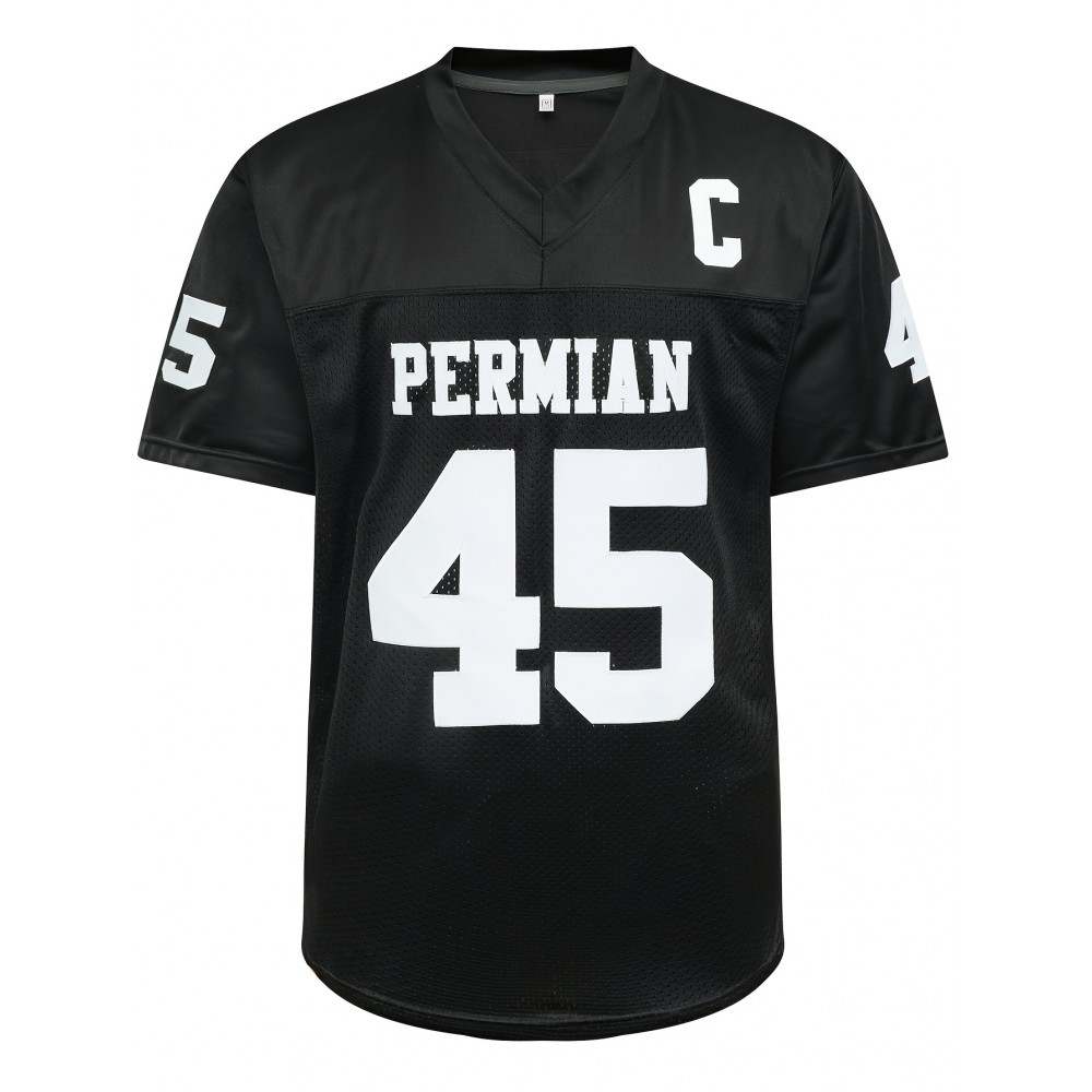 Men'S Black # 45 Breathable Rugby Jersey, Sports V-neck Short Sleeved Uniform For Training And Matches, Embroidered American Football Shirt