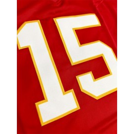 Men's Red #15 American Football Jersey - Loose Fit Breathable V-Neck Embroidered Sportswear, All-Season Casual Streetwear Top for Outdoor Activities & Sports, Football Clothes, Durable Sportswear