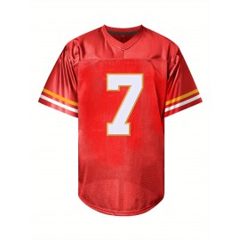 Men's Red #7 Embroidered American Football Jersey - Loose Fit Breathable V-Neck Rugby Shirt for Sports, Casual & Streetwear | All-Season Machine Washable Top, Athletic Apparel, Durable Sportswear