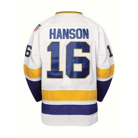 Men's White #16 Ice Hockey Sweatshirt - Loose Fit V-Neck Long Sleeve with Embroidered Lettering, Breathable Sporty Casual Streetwear for All-Season Outdoor Activities & Training, Sports Fan Apparel | Durable Sportswear