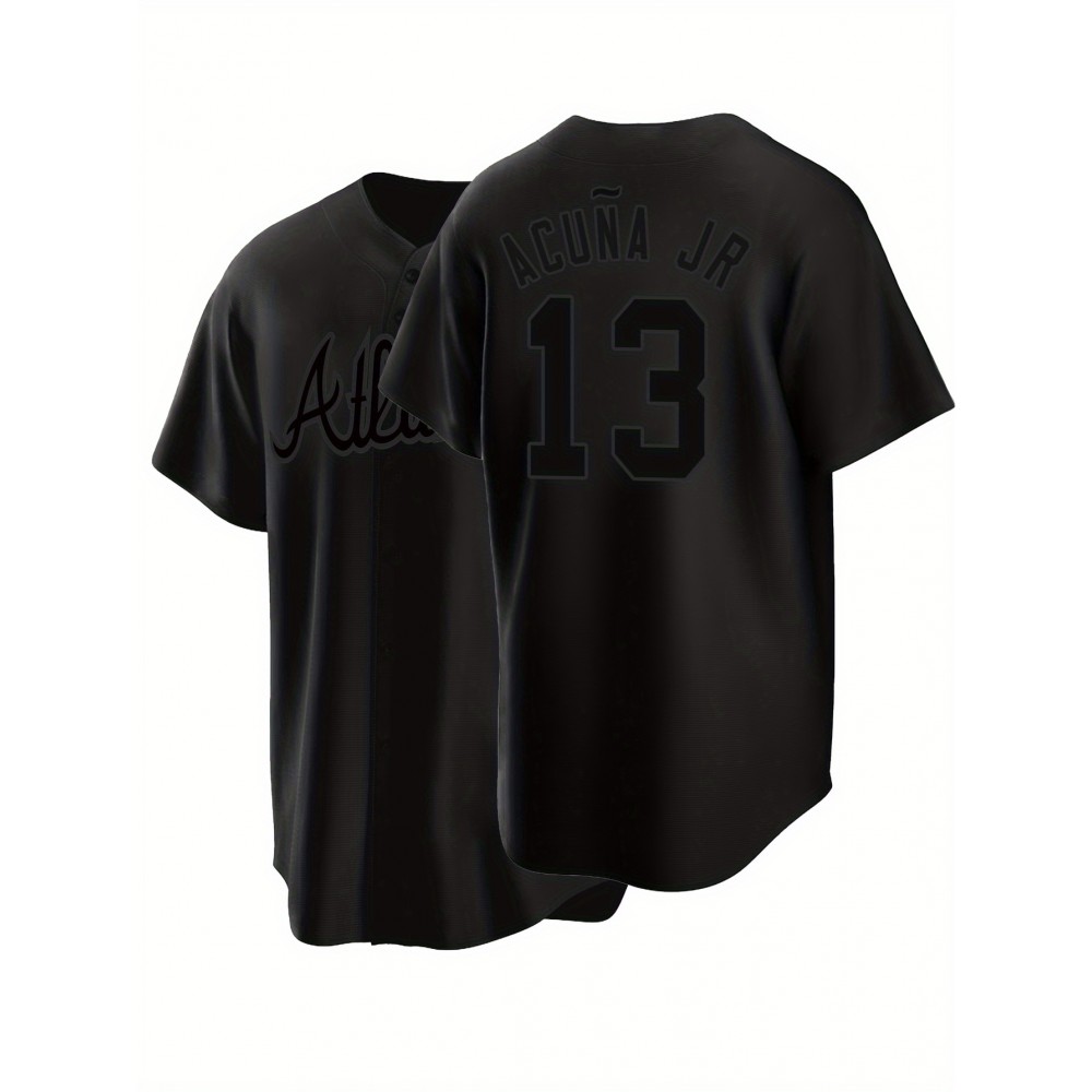 Men'S Black #13 Baseball Shirt, Loose Embroidered Sports, Fashionable And Casual, Street Breathable