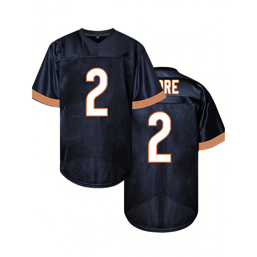 SheLucki Men'S Deep Blue #2 American Football Jersey, Loose Fit, Breathable Polyester, V-Neck, Embroidered Sports Top, Casual Streetwear for All Seasons