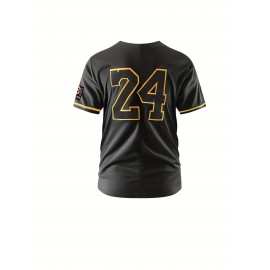 Men's Short Sleeve V-neck Baseball Jersey With Letter And Number Embroidered For Training And Competition