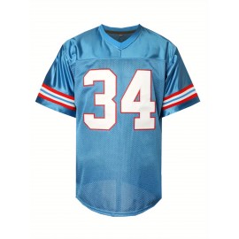 Men'S Moon Orchid # 34 American Football Jacket Loose Embroidered Sports, Fashionable, Casual, Street Breathable Rugby Top
