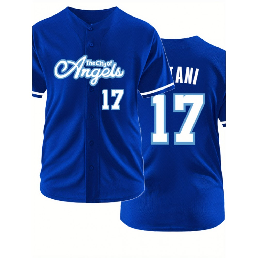 Men's Royal Blue #17 Baseball Jersey - Embroidered 