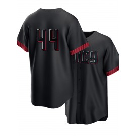Men'S Black # 44 Baseball Shirt, Loose Embroidered Sports, Fashionable And Casual, Street Breathable