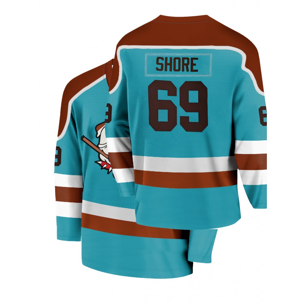 Moon Orchid Men's #69 Ice Hockey Sweatshirt - Loose Fit Breathable V-Neck with Embroidered Logo & SHORE Back Design, Teal & Brown Colorblock for Sports, Casual Streetwear & Outdoor Activities, Sports Fan Apparel, Durable Sportswear