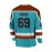 Moon Orchid Men's #69 Ice Hockey Sweatshirt - Loose Fit Breathable V-Neck with Embroidered Logo & SHORE Back Design, Teal & Brown Colorblock for Sports, Casual Streetwear & Outdoor Activities, Sports Fan Apparel, Durable Sportswear