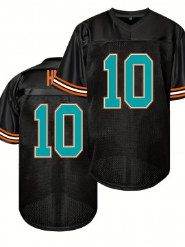 Men's #10 Black American Football Jersey with Teal Accents - Breathable,, Casual V-Neck Sports Uniform for Everyday and Game Day Wear, SHLUCKI