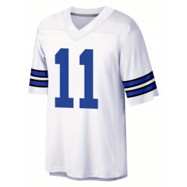 Men'S White # 11 American Football Jersey Casual Loose Letter Embroidered Sports Style, Fashionable Street Breathable Football Jersey