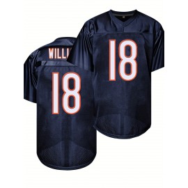 Men's Black # 18 Breathable Rugby Jersey, Sports V-neck Short Sleeved Uniform For Training And Matches, Embroidered American Football Shirt