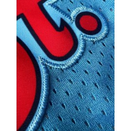 Men'S Moon Blue # Basketball Shorts, Classic Letter Embroidery Design, Breathable Button style Short Sleeve Shirt, Suitable for Training and Competition