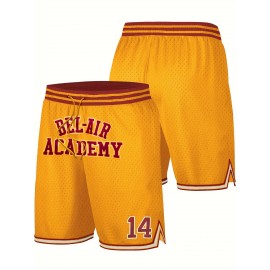 Men's Yellow #14 Baseball Shorts with BEL-AIR ACADEMY Embroidery - Breathable Athletic Shorts, Loose Fit for Training, Competition & Casual Wear - Machine Washable Sportswear for Men & Teens, Adjustable Elastic Waistband