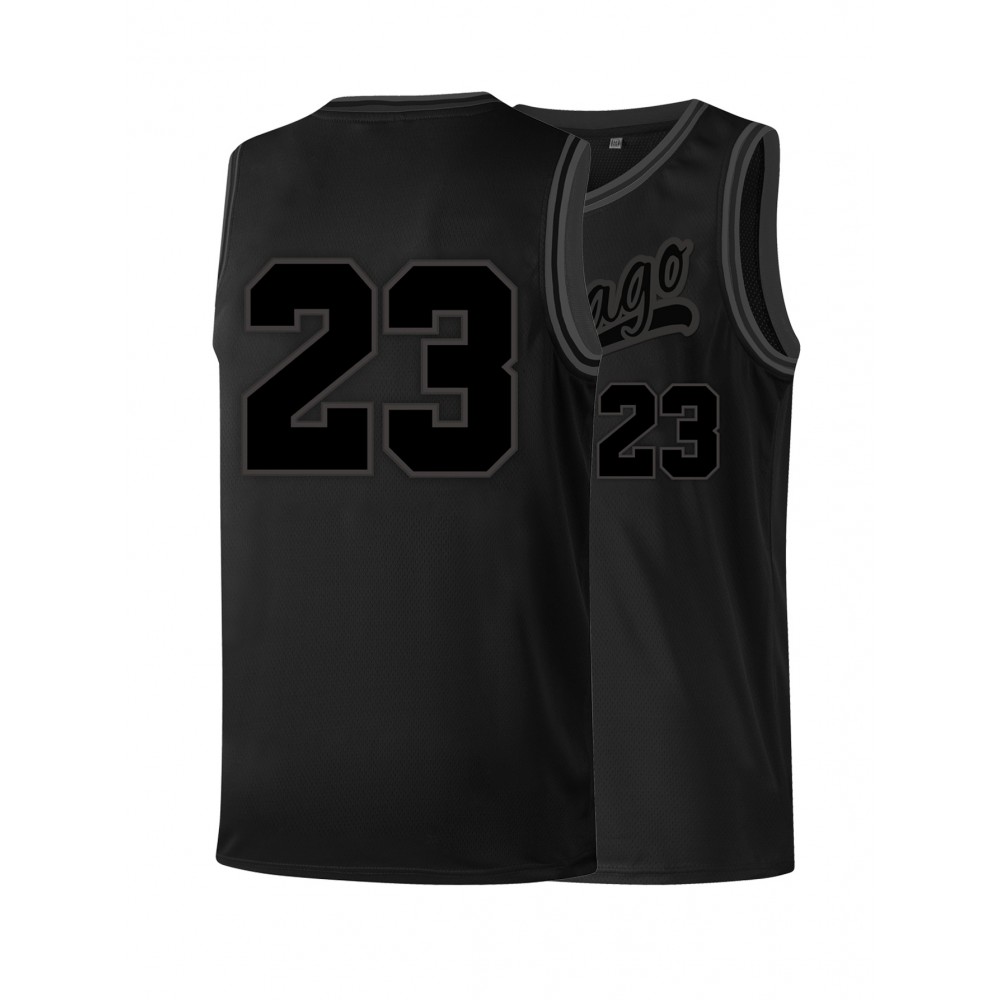 Men'S Black Grey Basketball Suit # 23 Classic Retro Embroidered Letter Sleeveless Sweat wicking Breathable Tank Top Basketball Suit