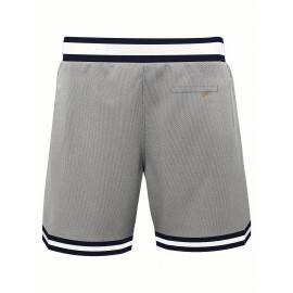 2 Embroidery Breathable Men's Letter & Number Basketball Shorts, Athletic Drawstring Shorts For Training & Competition