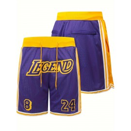 Breathable Purple Basketball Shorts - Men's #8-24 Classic Letter Embroidery Design Button Short Sleeve Shirt for Training and Competition