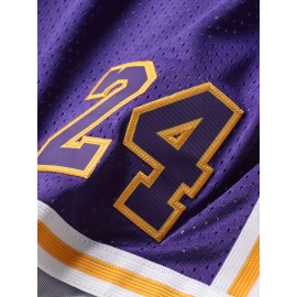 Breathable Purple Basketball Shorts - Men's #8-24 Classic Letter Embroidery Design Button Short Sleeve Shirt for Training and Competition