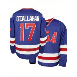 Men'S Blue # 17 Ice Hockey Sweatshirt, Loose Embroidered Long Sleeve, Sporty, Fashionable and Casual, Street Breathable