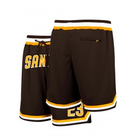 Men'S Brown # 23 Baseball Shorts, Classic Letter Embroidery Design, Breathable Button Style Short Sleeve Shirt, Suitable For Training And Competition