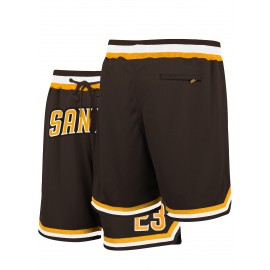 Men'S Brown # 23 Baseball Shorts, Classic Letter Embroidery Design, Breathable Button Style Short Sleeve Shirt, Suitable For Training And Competition