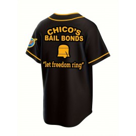 Men's Black # 12 Baseball Shirt, Classic Letter Embroidery Design, Button Style Short Sleeved Breathable Shirt, Suitable For Training And Competition Use