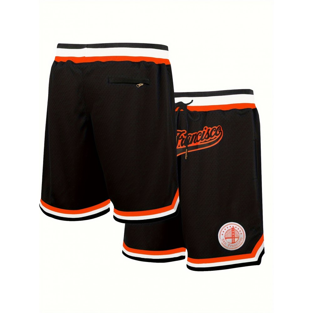 Men's Black Basketball Shorts, Classic Letter Embroidery Design, Breathable Button Style Short Sleeved Shirt, Suitable For Training And Competition