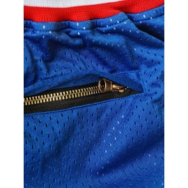 Men's Colorful Blue # Basketball Shorts, Classic Letter Embroidery Design, Button Style Short Sleeved Breathable Shirt, Suitable for Training And Competition
