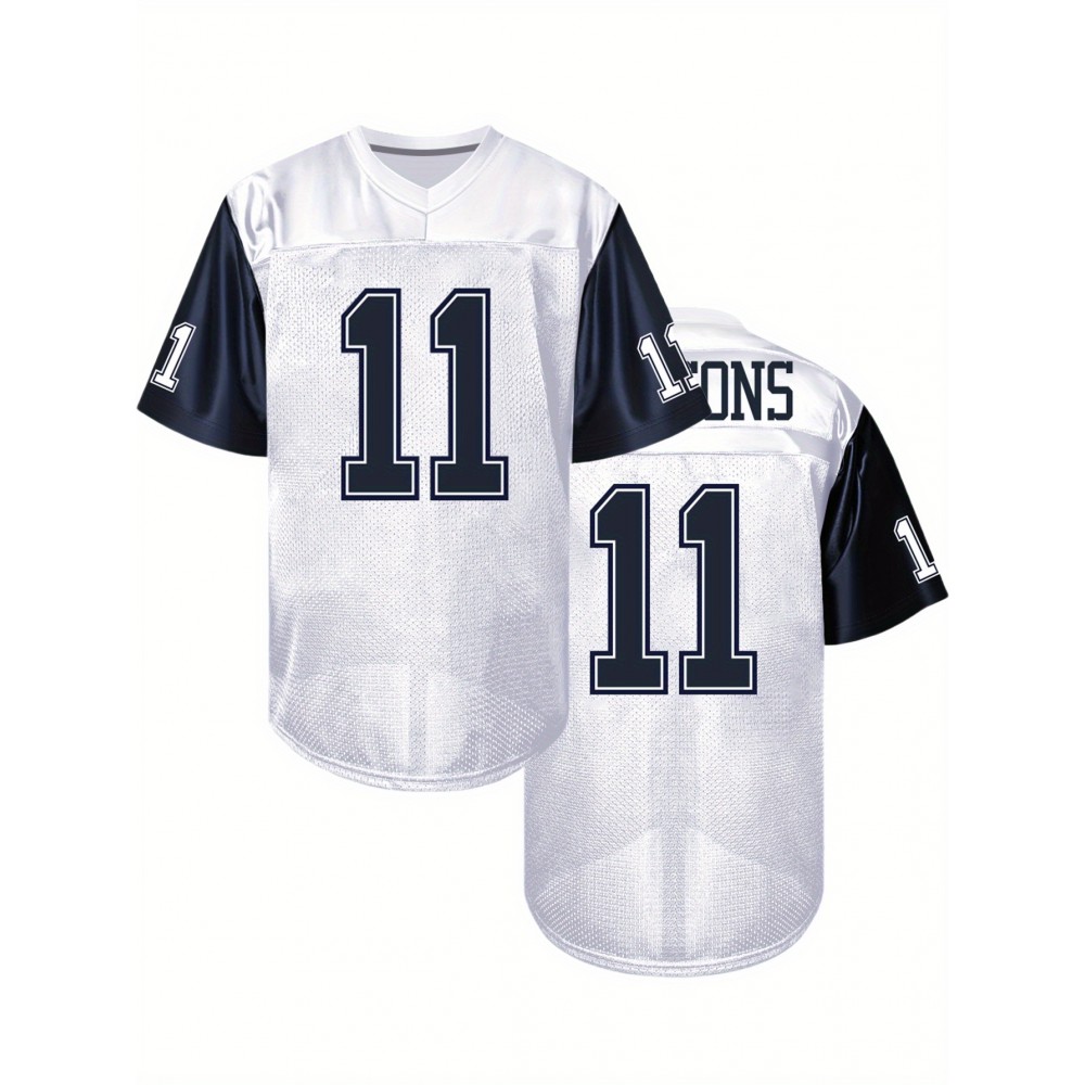 Men'S White # 11 American Football Jacket with Loose Embroidered Sports, Fashionable, Casual, Street Breathable Rugby Top