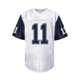 Men'S White # 11 American Football Jacket with Loose Embroidered Sports, Fashionable, Casual, Street Breathable Rugby Top