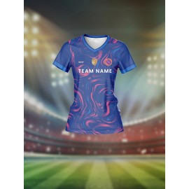 Custom Name and Number Women'S V-neck Football Shirt Top, Team Personal Training, Sports, Breathable, Quick Dry, Daily Casual, Slight Stretch Fabric, All Over Print, Regular Length, for Spring/Summer/Fall